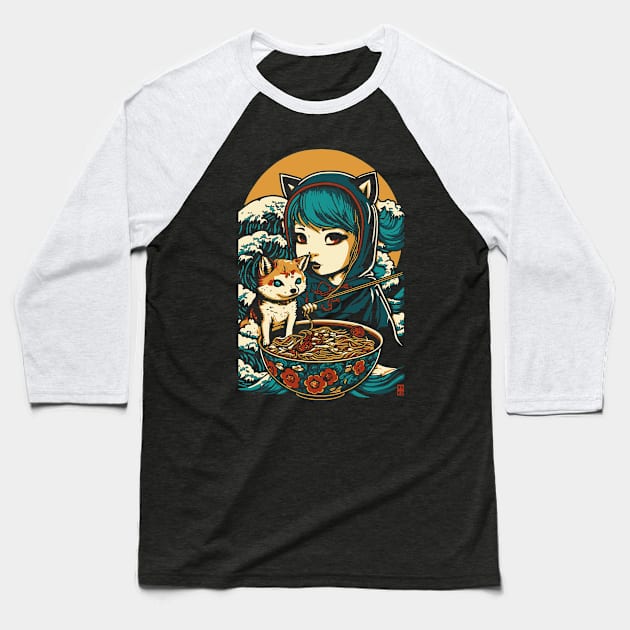 Girl with a Shiba Inu dog friend eats and loves ramen Baseball T-Shirt by tatadonets